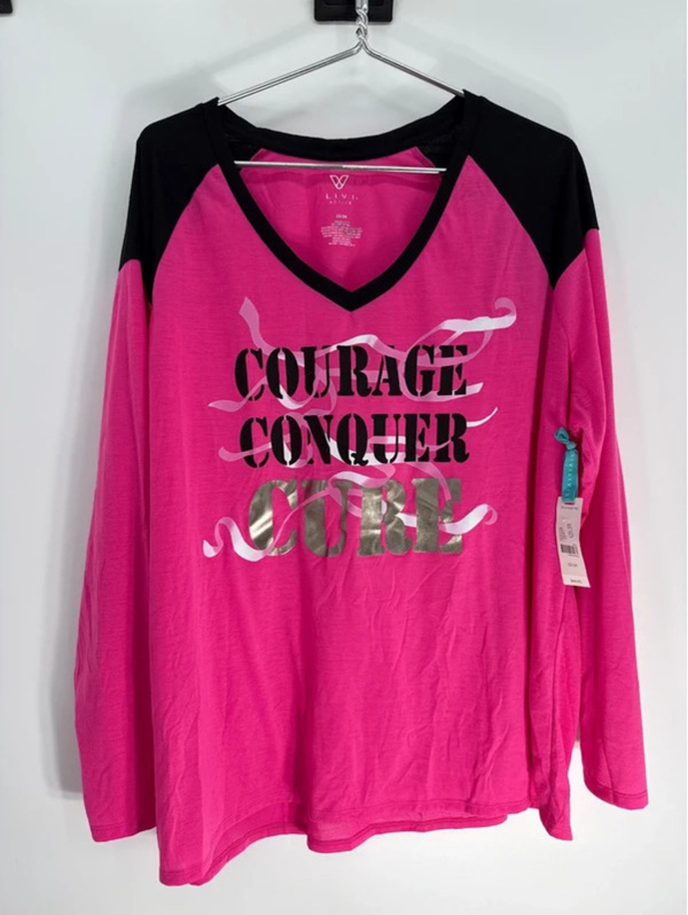 LIVI Active Women's Pink and Black Long Sleeve V-Neck Shirt Size 22/24